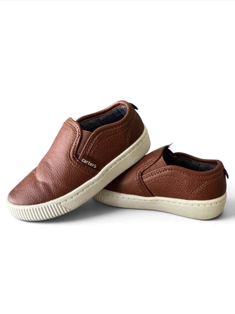 Carter's Ricky Toddler Boys Brown Faux Leather Slip On Sneakers Shoes GUC Size 8